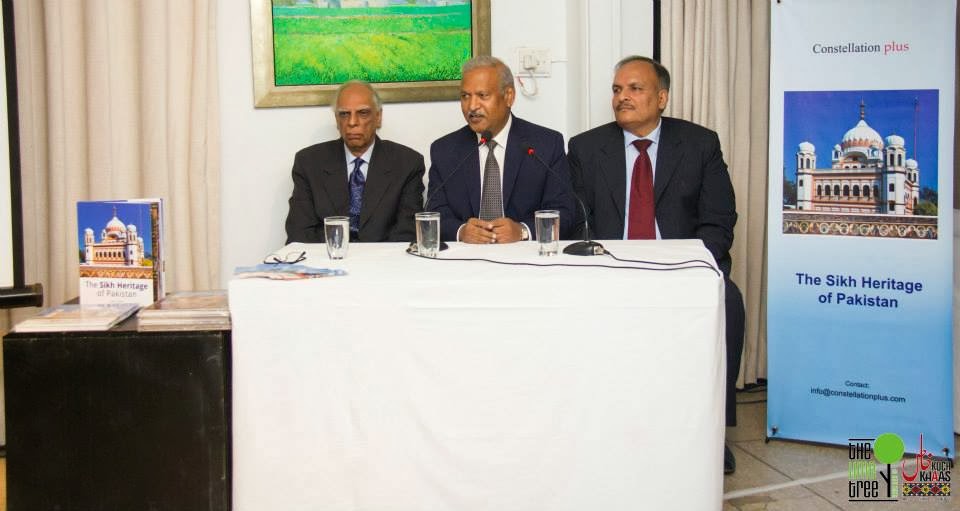 LtoR: Syed Javaid A.Kazi (Photographer), Dr.Safdar Ali Shah (Text Writer) , Mansoor Rashid (Producer / Publisher), during presentation on Sikh Heritage Of Pakistan at Kuch Khaas, Islamabad (Photo Credits: Riz Photography)